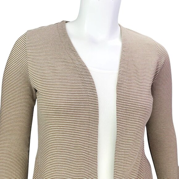 J Jill Women Cardigan Sweater Open Front Tan Stripe Cotton Knit Size M - Picture 4 of 14